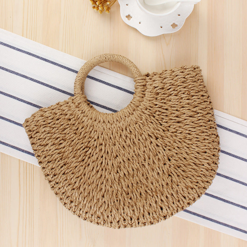 Round Straw Bags Women Summer Rattan Bag Handmade Woven Beach Cross Body Bag