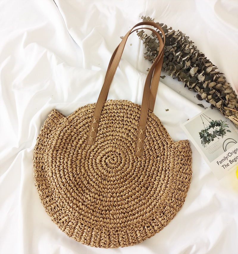 Round Straw Bags Women Summer Rattan Bag Handmade Woven Beach Cross Body Bag