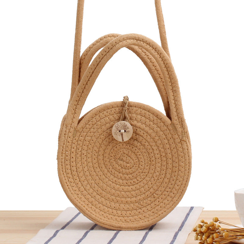 Round Straw Bags Women Summer Rattan Bag Handmade Woven Beach Cross Body Bag