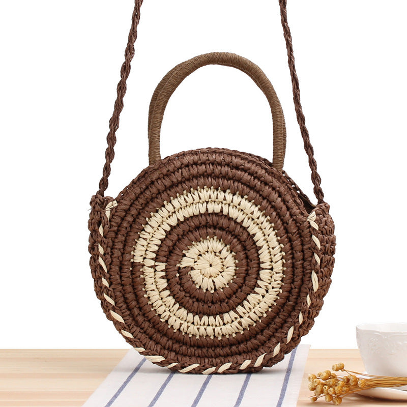 Round Straw Bags Women Summer Rattan Bag Handmade Woven Beach Cross Body Bag