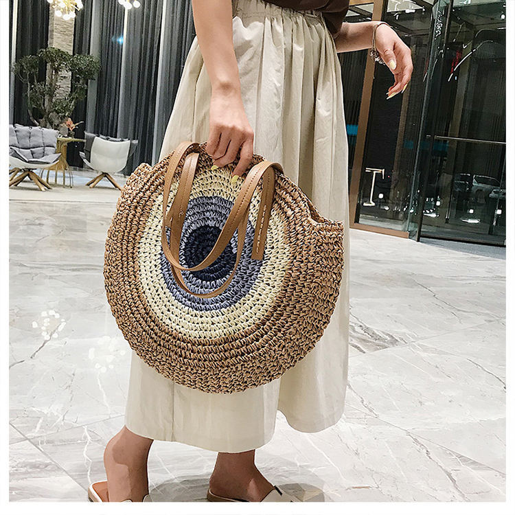 Round Straw Bags Women Summer Rattan Bag Handmade Woven Beach Cross Body Bag