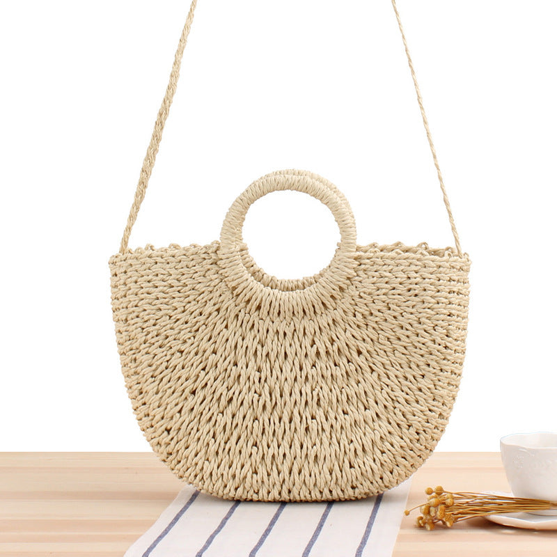 Round Straw Bags Women Summer Rattan Bag Handmade Woven Beach Cross Body Bag