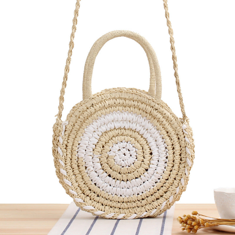 Round Straw Bags Women Summer Rattan Bag Handmade Woven Beach Cross Body Bag