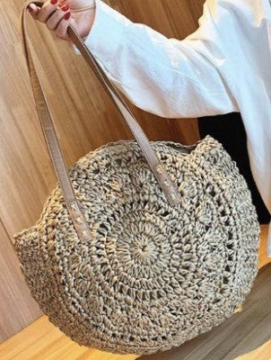 Round Straw Bags Women Summer Rattan Bag Handmade Woven Beach Cross Body Bag