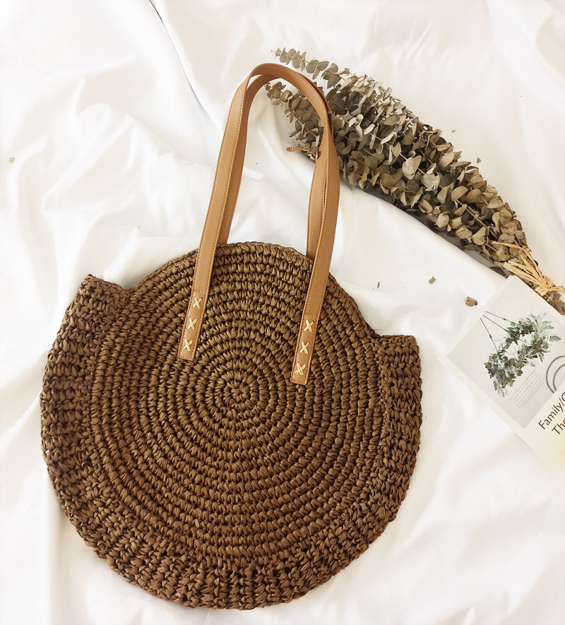 Round Straw Bags Women Summer Rattan Bag Handmade Woven Beach Cross Body Bag