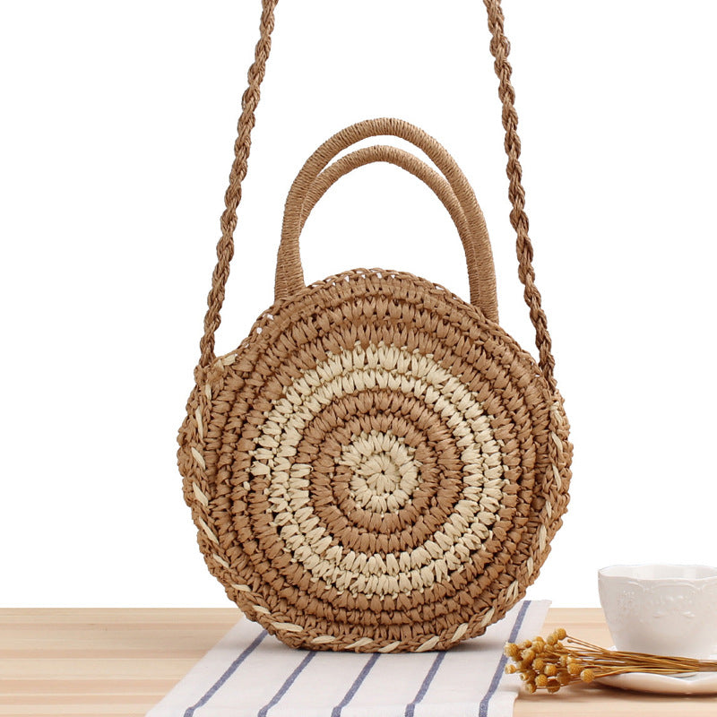 Round Straw Bags Women Summer Rattan Bag Handmade Woven Beach Cross Body Bag