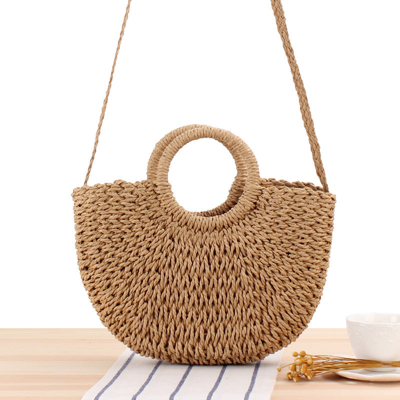 Round Straw Bags Women Summer Rattan Bag Handmade Woven Beach Cross Body Bag