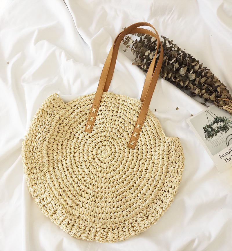 Round Straw Bags Women Summer Rattan Bag Handmade Woven Beach Cross Body Bag