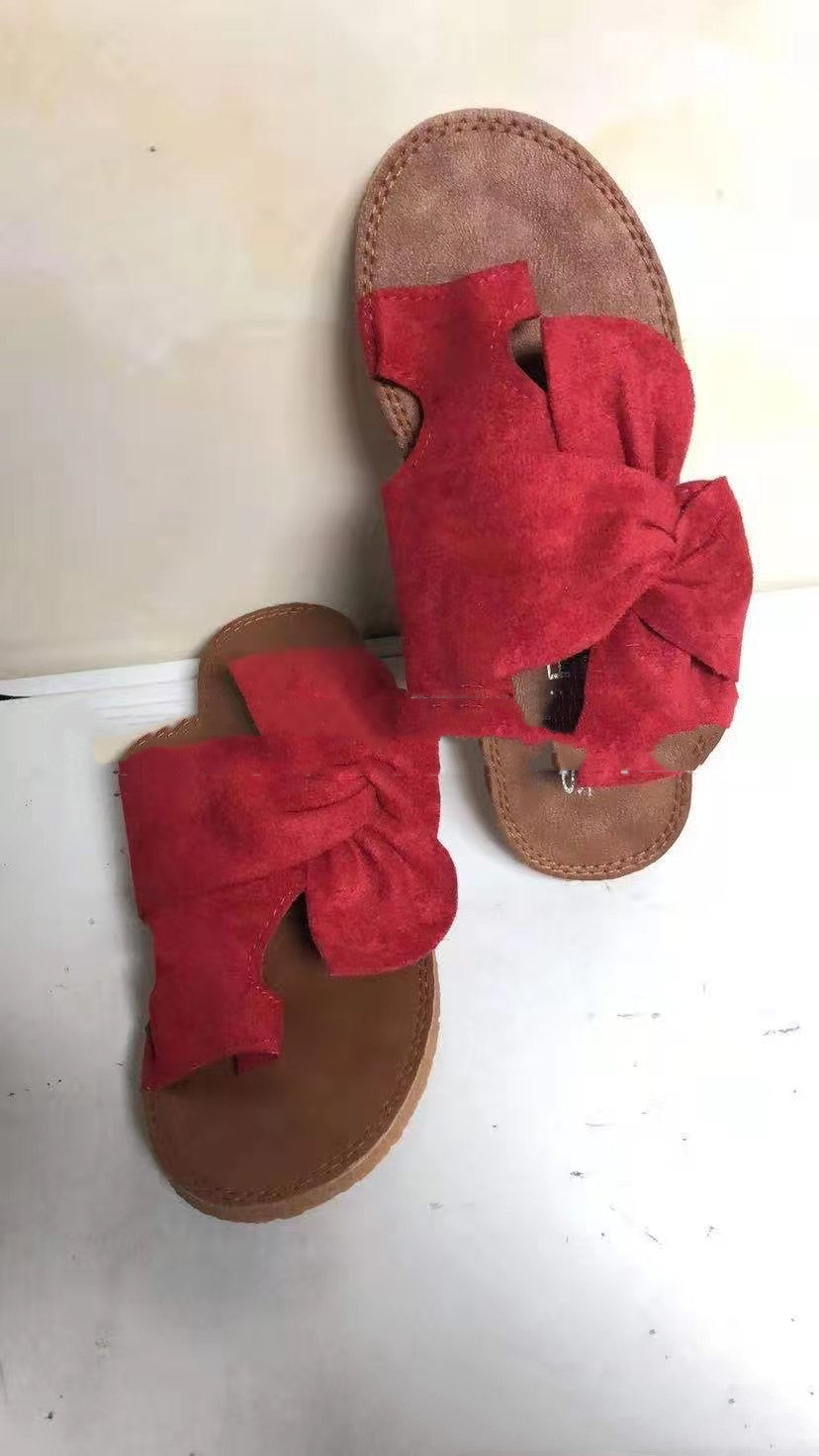 Women's Suede Bow Sandals Plus Size Beach Sandals And Slippers