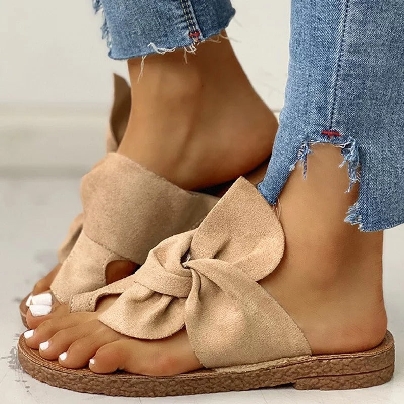 Women's Suede Bow Sandals Plus Size Beach Sandals And Slippers